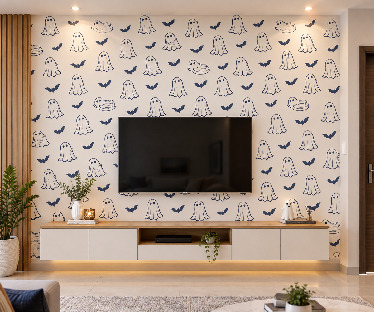 Cute Spooky Ghost & Bat Removable Wallpaper | Halloween & Nursery Accent Wall Decor | Peel and Stick / Traditional Wallpaper
