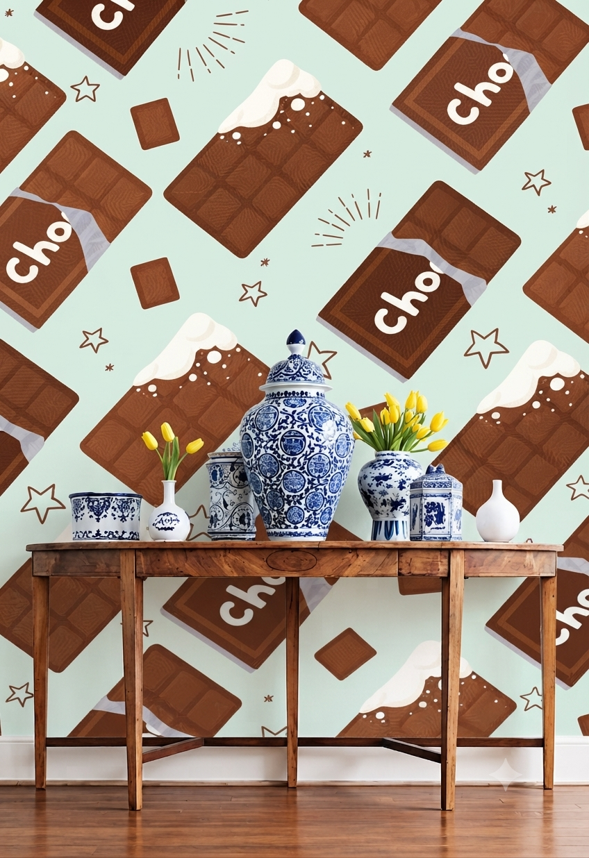 Cute Chocolate Milkshake & Dessert Wall Wallpaper for Kids Room, Bedroom & Playroom – Brown Beverage Pattern (Copy)