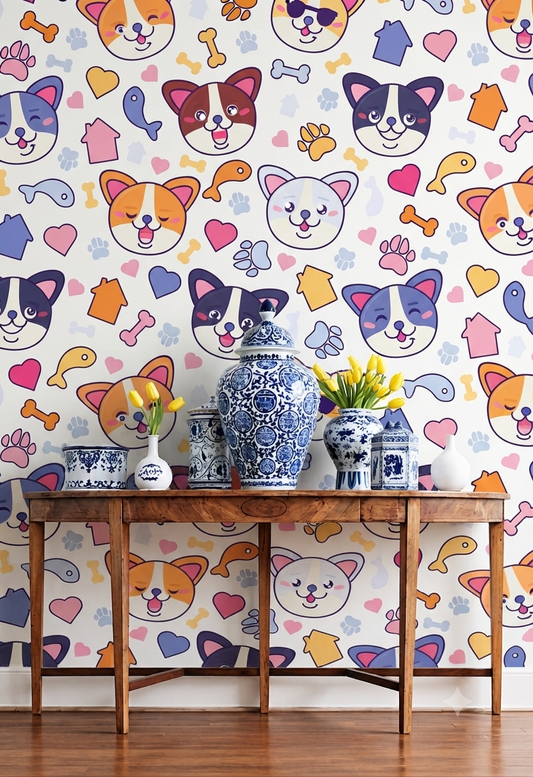 Blue Floral Vine Wallpaper | Blue Flower & Green Leaf Printed Decorative Wall Wallpaper